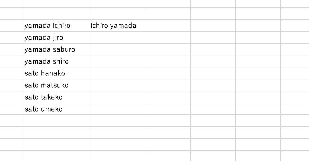 苗字と名前を逆順にする